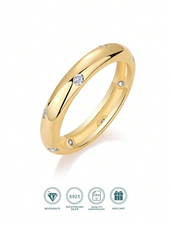 1 st klassisk rund moissanitring, 925 silver 18K guldpläterad, hypoallergen och nickelfri design, lämplig som julklapp, bröllop, förlovning, årsdag och vardagspresent, med GRA-certifiering