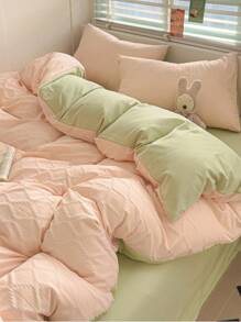3/4pcs Solid Color Jacquard Quilt Cover Set, Bedding Set With Quilt Cover + Pillowcase + Bed Sheet Combination, Suitable For Student Dormitories, Hotels, Weddings And Other Scenes, Bedding Used In Spring And Summer, Machine Washable, Back To School - Pink - View 3