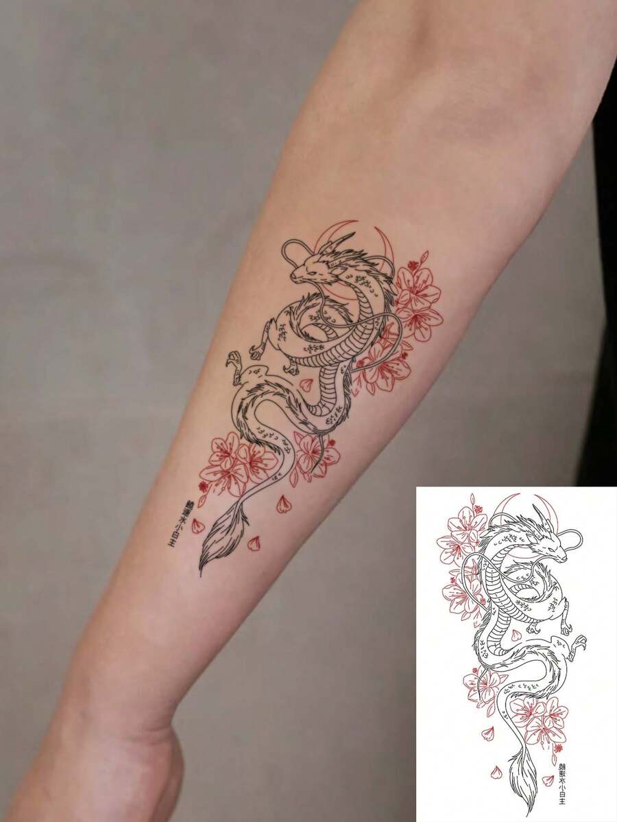 1 miếng dán hình xăm tạm thời chống nước, thiết kế hình rồng Trung Quốc, thích hợp cho người thời trang sử dụng hàng ngày - Nhiều màu - Xem 1