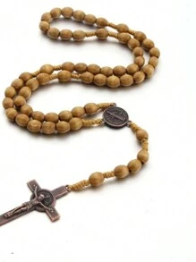 Handmade Wooden Catholic Rosaries, Beads Necklace From Bethlehem Wood Christian Prayer Holy Soil Medal & Metal Cross For Catholic Or Christian Gift - Star - View 8