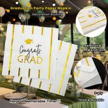 16 件/包，华丽的毕业派对餐巾一次性，3 层厚，软纸，铝箔印刷毕业和印刷祝贺纸餐巾装饰，适合毕业庆祝派对餐具，13*13 英寸，展开 - 金色 - 查看 5
