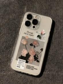 花朵手机壳 1 件浪漫宇宙粉玫瑰图案全 TPU 防震手机壳适用于 iPhone 16 15 14 13 12 11 Pro Max