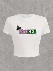 Letter Printed Short T-Shirt, Y2K Spring And Summer Short-Sleeved Crop Top, Women's