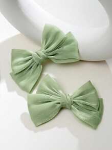 2pcs Princess-Style Sweet Satin Bow Hair Clip, Perfect For Everyday Life Or Vacation - Green - View 1