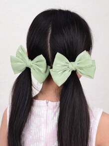 2pcs Princess-Style Sweet Satin Bow Hair Clip, Perfect For Everyday Life Or Vacation - Green - View 2