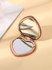 1pc Personalized Heart-Shaped Portable Makeup Mirror, Compact Folding Mirror For Girls, Gift