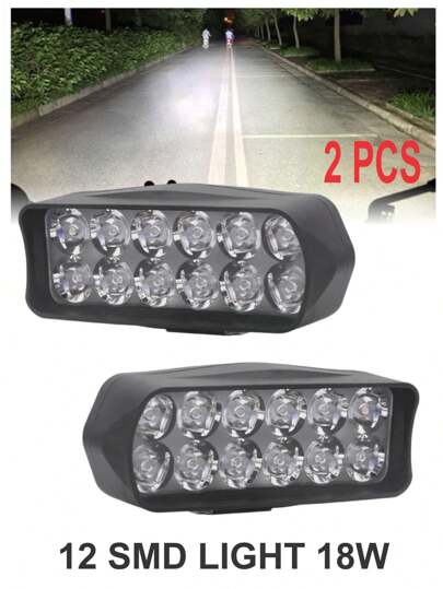 Faros de Led auxiliares luces de trabajo de 12 SMD de alto brillo luz delantera antinibela para coche moto 6000k 18w 2 pcs