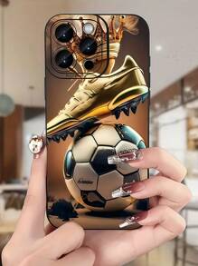 足球主题元素时尚TPU黑色足球单件装黑色足球图案全包覆TPU防震手机壳，兼容 16、15、14、13、12、11 Pro Max及系列，防水防摔防刮，生日礼物，国际版，非国内版 - 彩色 - 查看 2