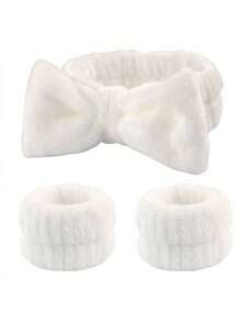Set de 3 diademas faciales (diadema con lazo, diadema + muñequera, muñequera de toalla) - Diadema y muñequera reutilizables para spa, diadema esponjosa de unicolor, diadema de felpa, diadema de yoga, diadema de fibra fina, muñequera de mujer, diadema para maquillaje facial con banda elástica ajustable - Adecuado para limpieza de baño, artículos esenciales de viaje y regalos, diadema para el cuidado de la piel, belleza, productos para el cuidado de la piel, spa, autocuidado, herramientas para el cuidado de la piel, cuidado facial, suministros para esteticistas, piel, limpiador facial - Multicolor - Ver 19