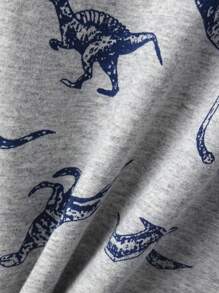 2pcs Young Boys' Dinosaur Allover Print Long Sleeve Pajama Set, Lightweight For Spring & Summer - Grey - View 6