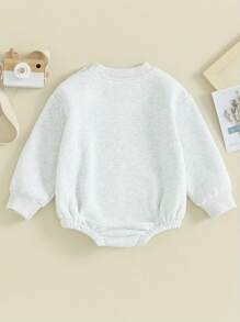 Baby Boy Girl Warm Sweatshirt Romper Solid Long Sleeve Fleece Sweater Bubble Romper Fall Winter Outfit Clothes - 灰色 - 查看 4