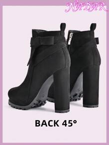 Women's Autumn/Winter Side Zipper Butterfly Decor Waterproof Platform Round Toe Anti-Slip High Heel Ankle Boots, Fashionable & Versatile Suede-Like Short Booties,Boots For Women