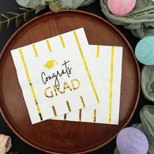 16 件/包，华丽的毕业派对餐巾一次性，3 层厚，软纸，铝箔印刷毕业和印刷祝贺纸餐巾装饰，适合毕业庆祝派对餐具，13*13 英寸，展开 - 金色 - 查看 10