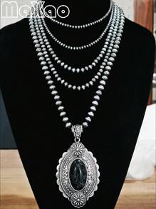 Vintage-Inspired Large Concho Pendant Multi-Layered Necklace For Women, Available In Different Colors To Match Various Outfits, Great As Self-Purchase Or Gift For Best Friends, More Vintage Styles Available In-Store