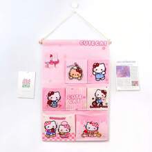 Sanrio 1 szt. Sanrio Cartoon Design Wisząca na ścianie torba do przechowywania z wieloma przegródkami, wielofunkcyjny organizer wiszący w akademiku, słodka damska torba do przechowywania na drzwiach bez otworów wiertniczych, odpowiednia do użytku w kuchni, artykuły do przechowywania w kuchni