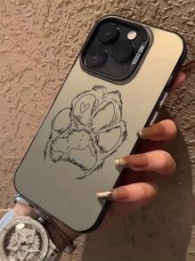 1 pieza Funda de teléfono anti-caída de cobertura total de TPU con patrón personalizado de huella de pata de perro de línea negra compatible con Apple 16, 15, 14, 13, 12, 11 Pro Max, Series