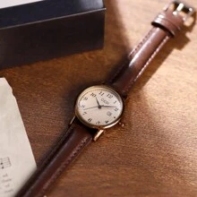 gedi 1 chiếc đồng hồ thạch anh lịch ngày màu cà phê cổ điển tối giản cho nữ, dây da chống thấm nước, đồng hồ nữ thời trang cao cấp, quà tặng lý tưởng cho nữ sinh, phù hợp với cuộc sống hàng ngày, kỳ nghỉ, ngày lễ - Một cỡ - Xem 4