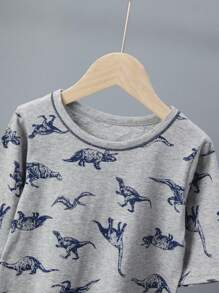 2pcs Young Boys' Dinosaur Allover Print Long Sleeve Pajama Set, Lightweight For Spring & Summer - Grey - View 3