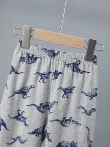 2pcs Young Boys' Dinosaur Allover Print Long Sleeve Pajama Set, Lightweight For Spring & Summer - Grey - View 7