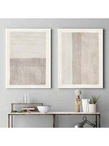 2pcs Abstract Beige And Grey Line Art Canvas Paintings, Wall Art Home Decor, Can Be Framed - Red and White - View 13