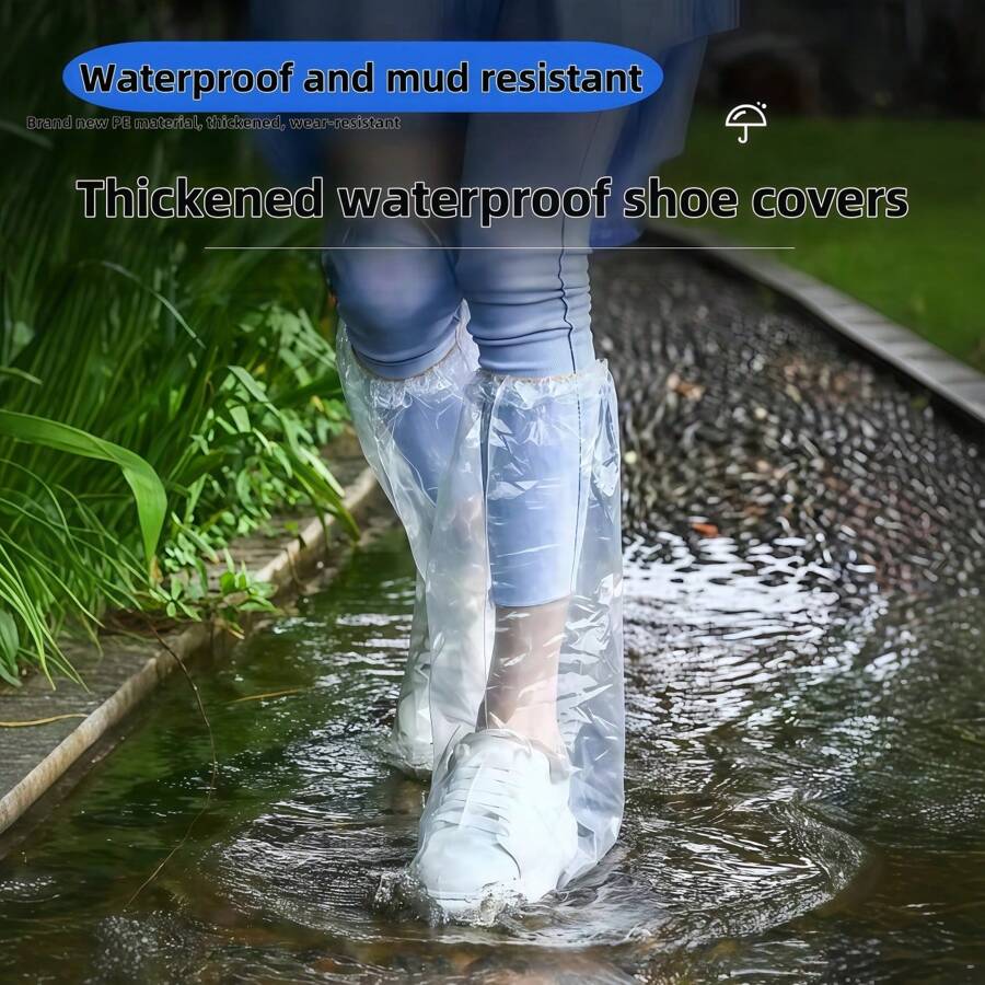 一次性男女通用防水防滑鞋套，加厚塑料雨靴套，适合所有鞋码，保暖隔热，适合闺蜜节、宠物派对、嘉年华等场合 - 彩色 - 查看 1