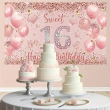 1 tấm banner trang trí phông nền sinh nhật Sweet 16 - Biển báo tiệc sinh nhật màu hồng cho phòng và vườn - Đạo cụ chụp ảnh trong buồng - Những dịp phổ biến trong mùa, Thích hợp cho sinh nhật và lễ kỷ niệm chung, Vải phông nền trang trí trong nhà và ngoài trời, Trang trí tiệc, Trang trí sân vườn, Vải phông nền trang trí studio chụp ảnh. Đa năng, Nhiều kích cỡ. - Nhiều màu - Xem 5