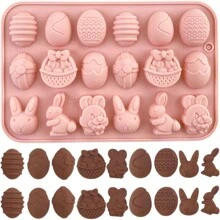 1 Pc Easter Silicone Chocolate Mold With 18 Cavities In Egg, Rabbit, Rabbit Head, And Basket Shapes, Suitable For DIY Chocolate, Candy, And Jelly - Multicolor - View 6