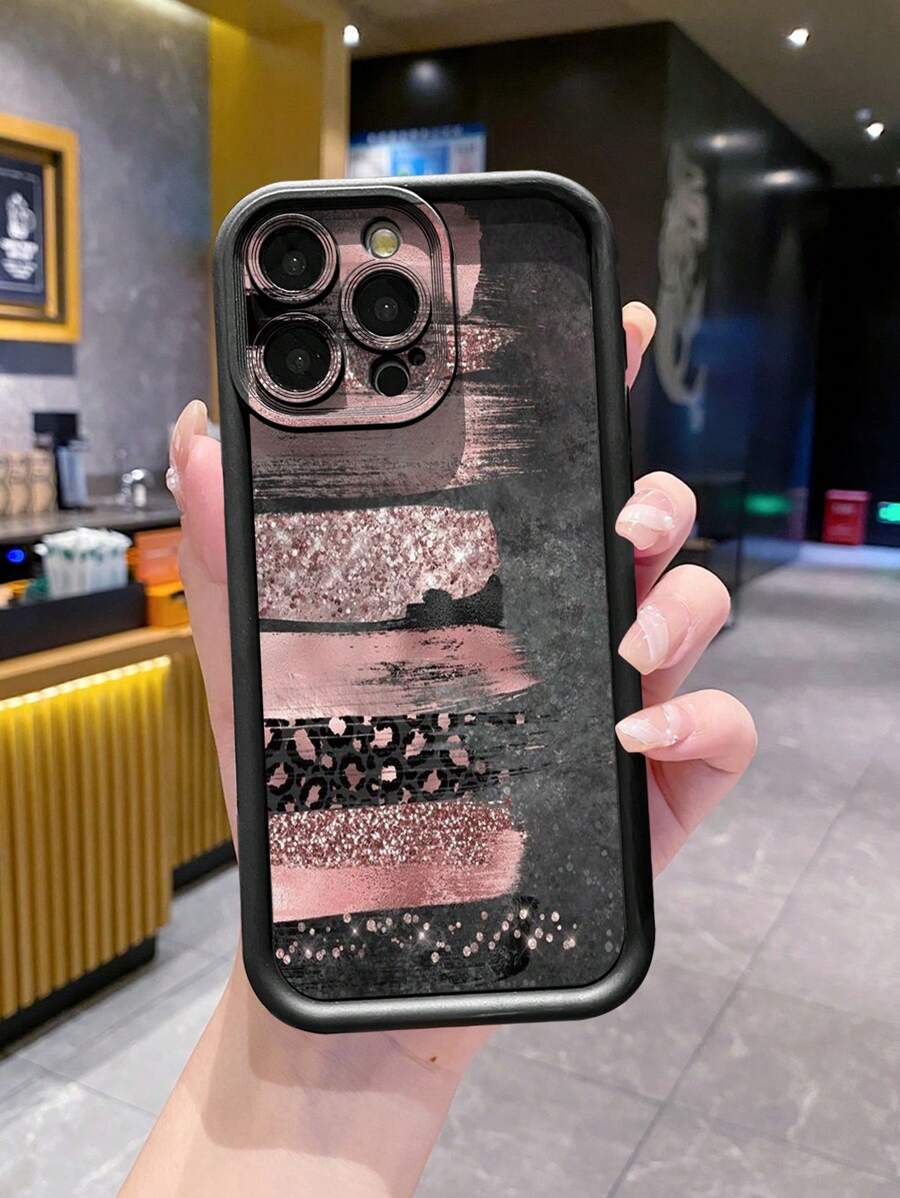 拼接 1 件左侧豹纹防震保护手机壳适用于 iPhone/Galaxy/Infinix/Redmi/OPPO/VIVO//Realme/MOTO/Itel/Tecno - 黑色 - 查看 1