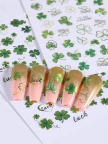 2 miếng dán móng tay hình cỏ ba lá màu xanh lá cây, thích hợp cho ngày lễ may mắn, ngày Thánh Patrick và các lễ hội khác, thiết kế laser chủ đề ngày lễ, miếng dán trang trí móng tay 3D tự dính, dụng cụ làm móng. - Nhiều màu - Xem 4