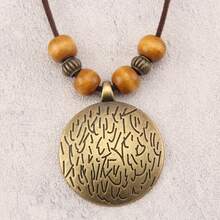 1 Piece Retro Simple Wooden Bead Spiral Zodiac Totem Striped Long Necklace Fashionable Personality Choker  Sweater Chain Gift For Mother Or Teacher Daily Matching - Brown Beaded Thread - View 12