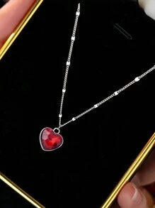 红色爱心项链女纯银小众轻奢设计高端情人节礼物 - 紅色愛心項鍊 - 查看 7