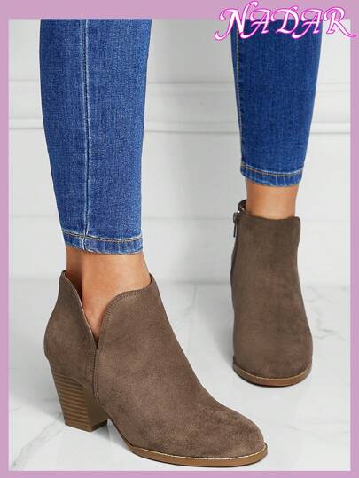 Women's Autumn/Winter Fashion Round Toe Chunky Heel Height-Increasing Ankle Boots, Outdoor Commute PU Upper American Style Ankle Boots