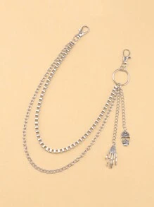 1 件男女通用时尚裤链，朋克骷髅和手吊坠双层金属链，金属腰带，适合日常佩戴 - 彩色 - 查看 6