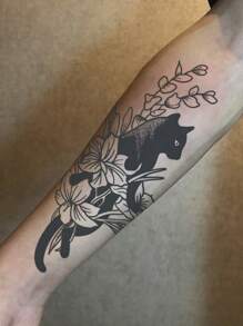 1 Pieza Tatuajes temporales de gato resistentes al agua y al sudor que duran de 1 a 2 semanas, con realismo, jugo de hierbas, antifricción y sin reflejo, tatuajes falsos negros para mujeres y hombres, pegatinas de tatuaje para brazos, pecho, piernas, abdomen, cintura, arte corporal modernista