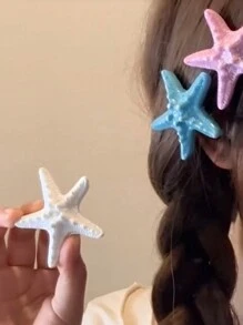 1pc Summer Beach Vacation Mermaid Princess Faux Shell & Starfish Hair Clip For Girls Claw Clips Hair Claws Hair Barrettes, School Stuff