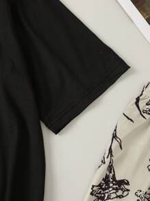 Conjunto de pijama casual de verano para mujer con top de cuello redondo de manga corta y pantalón largo con estampado floral ditsy - Multicolor - Ver 6