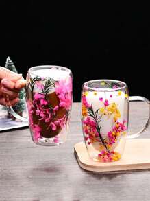 1 个 450 毫升大容量干花双层玻璃咖啡杯 - 透明空心玻璃容器，用于茶、饮料 - 独特的花卉设计，优雅的双层玻璃杯，适用于咖啡馆、家庭、餐厅、派对、舞会、办公室、父亲节礼物、母亲节礼物、送给朋友、男朋友、女朋友、家人、老师、同事的礼物 - 彩色 - 查看 3