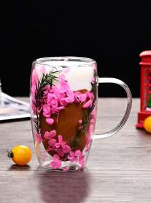 1 个 450 毫升大容量干花双层玻璃咖啡杯 - 透明空心玻璃容器，用于茶、饮料 - 独特的花卉设计，优雅的双层玻璃杯，适用于咖啡馆、家庭、餐厅、派对、舞会、办公室、父亲节礼物、母亲节礼物、送给朋友、男朋友、女朋友、家人、老师、同事的礼物 - 彩色 - 查看 5