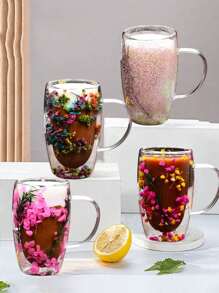 1 个 450 毫升大容量干花双层玻璃咖啡杯 - 透明空心玻璃容器，用于茶、饮料 - 独特的花卉设计，优雅的双层玻璃杯，适用于咖啡馆、家庭、餐厅、派对、舞会、办公室、父亲节礼物、母亲节礼物、送给朋友、男朋友、女朋友、家人、老师、同事的礼物 - 彩色 - 查看 9