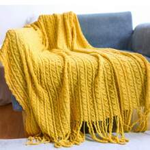 1 Pc Comfortable Nordic Style Knitted Sofa Blanket With Tassels - Stain Resistant, Handwash, All Season Polyester Cozy Design, Suitable For Sofa, Bed, Office And Travel