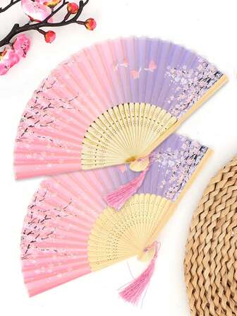 1pc Random Pattern Japanese Style Tassel Portable Folding Fan, Summer