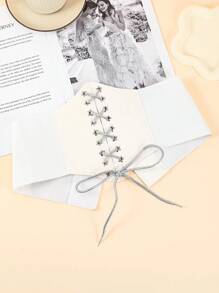 1 件女式弹性腰带，带骷髅和蝙蝠印花装饰，可调节腰带，适用于外套、羽绒服，紧固件闭合 - 腰封 - 查看 9