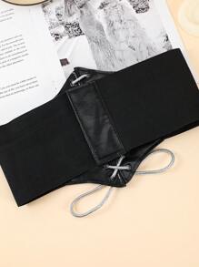 1 件女式弹性腰带，带骷髅和蝙蝠印花装饰，可调节腰带，适用于外套、羽绒服，紧固件闭合 - 腰封 - 查看 6