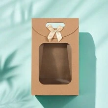 1 pieza Bolsa de papel Kraft con ventana transparente y decoración de moño, bolsa de embalaje y exposición de flores de vacaciones, cantidad mínima de pedido 2 piezas - Multicolor - Ver 4