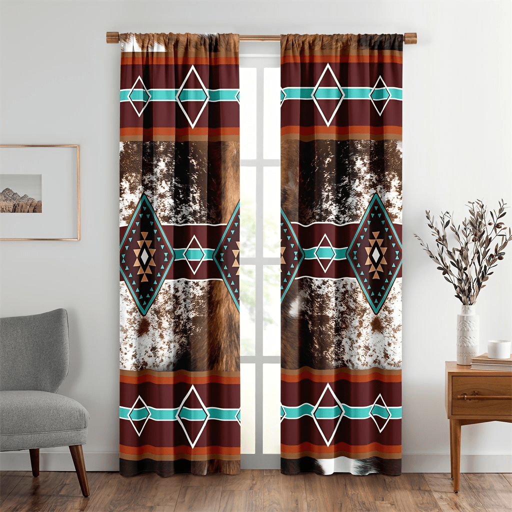 1 set/2 piezas de Cortinas de estilo occidental, estampado retro rústico de calavera de toro, estilo ranchero del suroeste, rural, campestre, vaquero, bohemio en beige para dormitorio, sala de estar y cocina