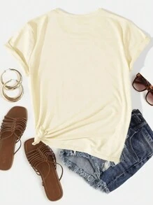 Letter Pattern Printed T-Shirt, Short Sleeved Round Neck Casual Top, Spring And Summer Casual Women's Clothing