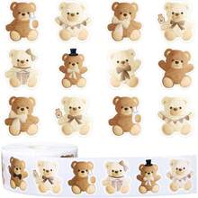500 Stick/Roll Brown Bear Sticker Tags, Cake Clean Toothpick Decorations, Cartoon Plush Bear Day Thanks For Decorating Gift Box Crafts - Multicolor - View 1