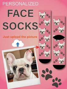 1 Pair Of Customized Crew Socks,Custom Pet Portrait Socks, Custom Photo Sock, Custom Printed Socks, Personalized Funny Face Socks, Custom Picture Socks, Put Any Face On The Socks, Anniversary Gift, Valentine Gift, Birthday Gift, Wedding Gift, Mother's Day Gift - Multicolor - View 9