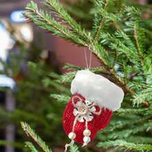 Red Plush Gloves Christmas Tree Pendant - Red - View 6