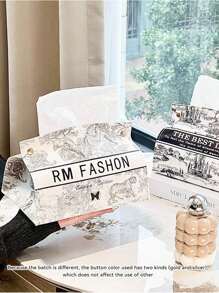 Retro Tissue Box, Ink Leather, Light Luxury, High-End Sense Of Home Living Room, Car Non-Slip Toilet Paper Box, Napkin Storage Box, Living Room Car Ornaments, Dining Table Decoration, Portable Button Opening, No Paper Jam